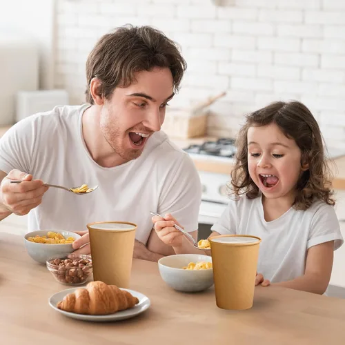 Miniatura 6 de Clawsoff Paquete de 180 tazas de papel de 12 oz, tazas de café desechables de papel kraft marrón de 12 oz, tazas de papel no blanqueadas
