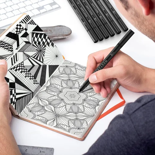 Miniatura 5 de Bolígrafos de dibujo, paquete de 12 bolígrafos de doble pincel, marcadores negros para dibujo artístico, bocetos