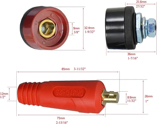 Miniatura 4 de RIVERWELD Cable de soldadura TIG Conector-Plug Negro DKZ10-25 200Amp Dinse Quick Fitting 2pcs
