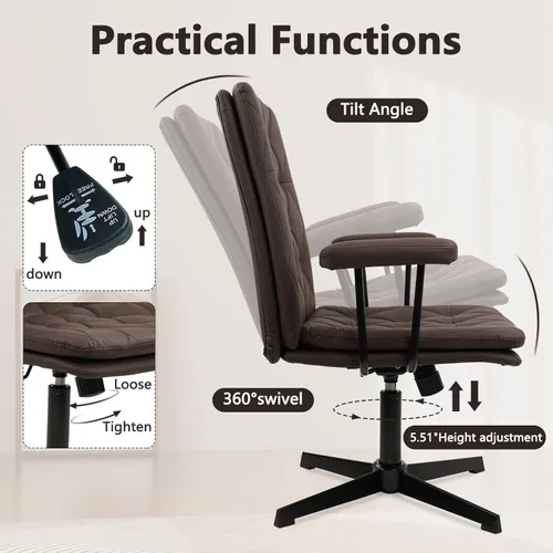 Miniatura 3 de CLATINA Silla de oficina sin ruedas, sillas de escritorio cruzadas de cuero con brazos, moderna silla de computadora con patas cruzadas, altura