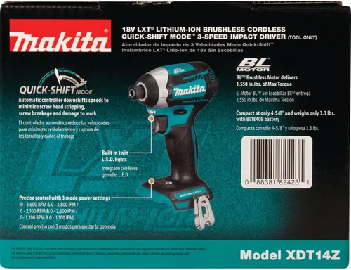 Miniatura 7 de Makita XDT14R juego de taladro portátil compacto con batería de ion de litio, LXT, 18 V, con cambio rápido del modo, 3 velocidades, inalámbrico