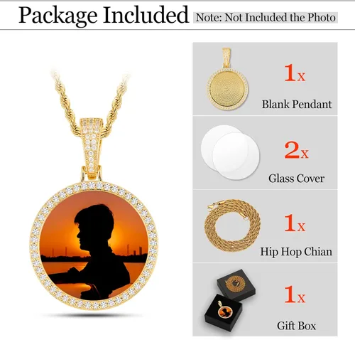 Miniatura 2 de YIMERAIRE Picture Necklace Personalized Photo Blank Pendants Charms Necklace Custom Picture Necklaces Round/Heart/Angel Wings Rhinestone Bezel