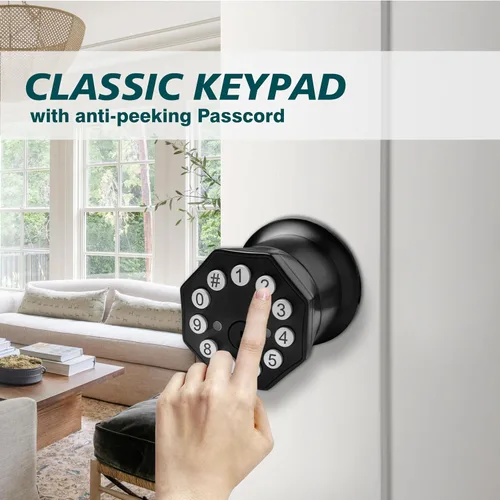 Miniatura 3 de Perillas de puerta negras con cerradura de teclado digital, cerradura de puerta electrónica con mango para el hogar, dormitorio, apartamento