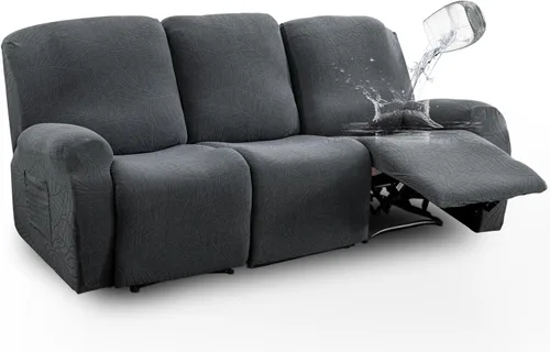 Miniatura 15 de vctops Funda repelente al agua para silla reclinable de 4 piezas con bolsillo lateral, diseño de hojas de jacquard, elástica, suave, protector
