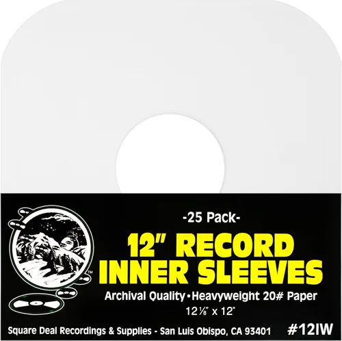 (25) Fundas interiores de papel pesado sin ácidos de calidad de archivo con agujero para discos de vinilo de 12 pulgadas, papel duradero 20# - Fácil