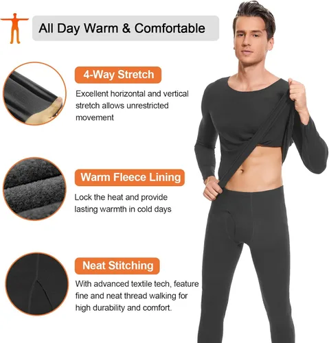 Miniatura 3 de SIMIYA Men's Thermal Underwear Set Long Sleeves Long Johns Set Base Layer Fleece Lined Tops & Bottoms