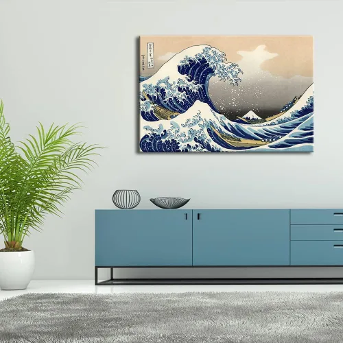 Miniatura 5 de Wieco Art Gran Ola de Kanagawa Katsushika Hokusai Impresiones en Lienzo Giclée Arte de Pared Paisaje Abstracto de Mar Pinturas para la Sala de Estar