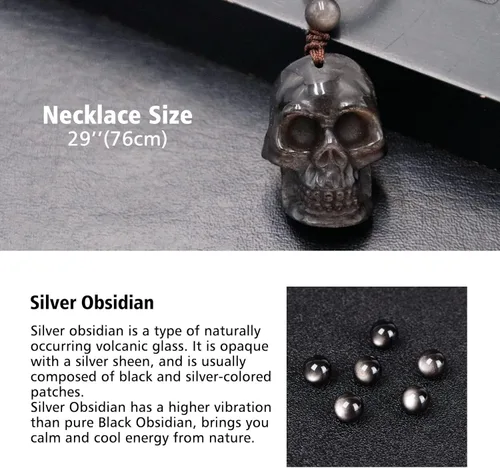 Miniatura 4 de GENASTO Collar de piedra de obsidiana, colgante de cristal curativo, joyería espiritual, piedra natural para felicidad y suerte, Piedra, Ágata