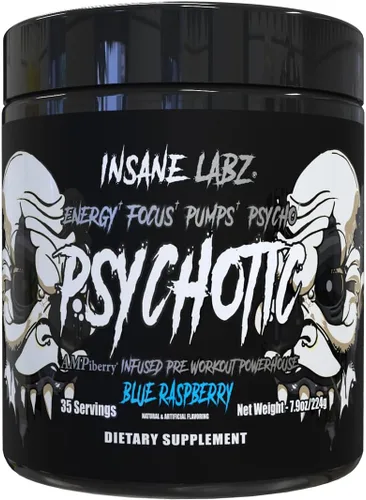 Insane Labz Psychotic Black Edition - Polvo de preentrenamiento de estimulación media, energía, enfoque y bombas, cargado con creatina,