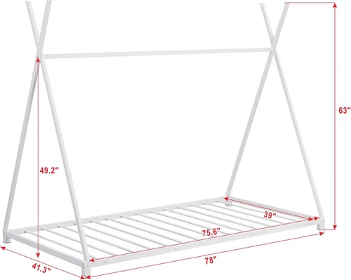 Miniatura 2 de SOFTSEA Cama de casa con marco de cama de piso doble con estructura triangular Blanco