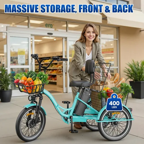 Miniatura 6 de Triciclo eléctrico para adultos, triciclo eléctrico de pico de 1200 W, triciclo plegable con batería extraíble de 468/720/960 Wh, bicicletas 83