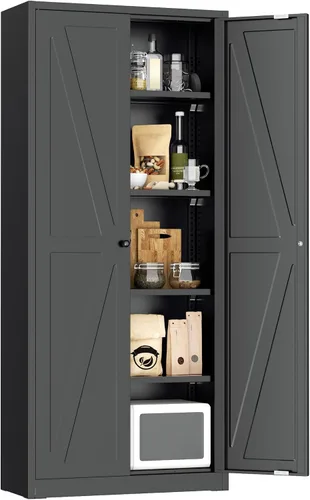 Miniatura 14 de Greenvelly Armario de almacenamiento de metal con puertas y estantes, armario de almacenamiento con cerradura de 36 pulgadas para oficina, gabinete