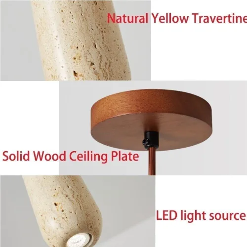 Miniatura 6 de 11.8IN Long Tube Hanging Lamp Mid Century Industrial Yellow Travertine Pendant Lights Japanese Style Simple Small Chandeliers for Dining Room Living