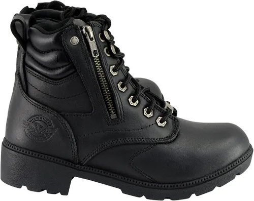 Miniatura 8 de Milwaukee Leather MBL9320W - Botas de motocicleta con cordones para mujer, de cuero negro de alta calidad, ancho amplio
