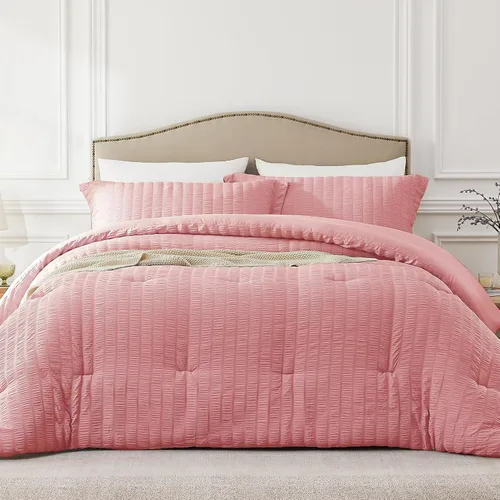 Miniatura 20 de Quataly - Juego de edredón Seersucker tamaño Twin/Twin XL en color blanco; juego de cama de 2 piezas que incluye 1 edredón suave y esponjoso y 1