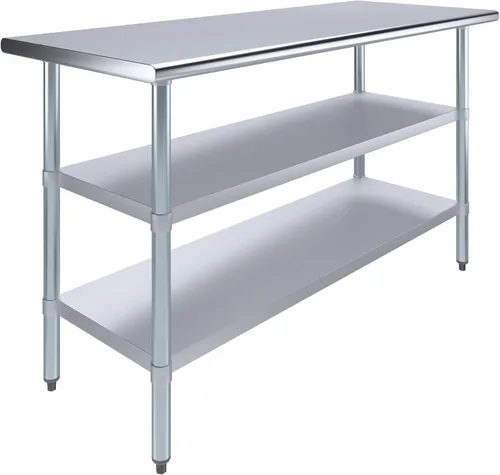 Miniatura 25 de Mesa de trabajo de acero inoxidable con 2 estantes Mesa de utilidad de metal Mesa de utilidad NSF para uso comercial y residencial