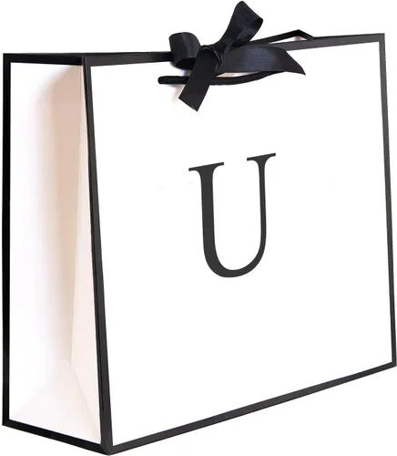 Miniatura 42 de QLSKO - Bolsa de regalo inicial con lazo de cinta, bolsa de papel horizontal personalizada, bolsa de regalo con monograma para cumpleaños