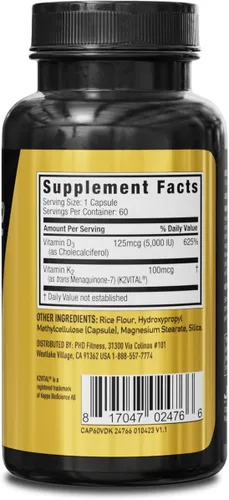 Miniatura 2 de JYM D3 + K2 con 5000iu D3 y 100 mcg de vitamina K2 como MK-7, hueso, cardiovascular + salud inmunológica para hombres y mujeres, cápsula blanda