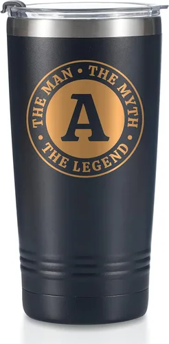 Taza The Man the Myth the Legend con iniciales, vaso de viaje de acero inoxidable con monograma para hombres, divertida taza de café personalizada,