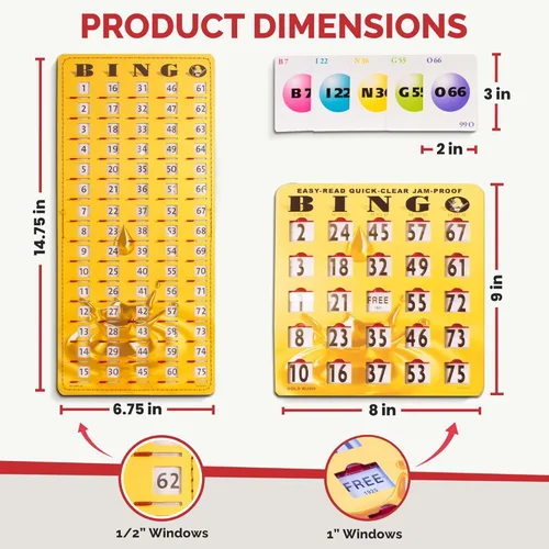 Miniatura 5 de MR CHIPS Tarjetas de bingo a prueba de atascos con ventanas deslizantes, 50 tarjetas de obturador reutilizables, 75 tarjetas de llamadas, 1 tablero