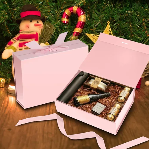 Miniatura 5 de DaiJoob Caja de regalo con tapa para regalos de 10.5 x 7.5 x 3.1 pulgadas con cinta y cierre magnético (paquete de 1) (rosa)