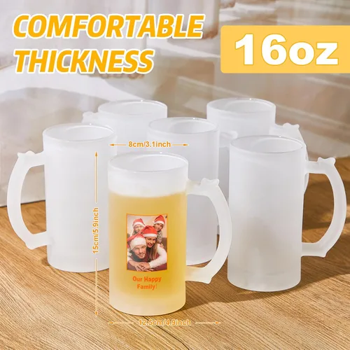 Miniatura 2 de Mifoci 4 tazas de cerveza en blanco de sublimación personalizadas para el día del padre, tazas de vidrio de cerveza esmerilada de 16 onzas, pueden