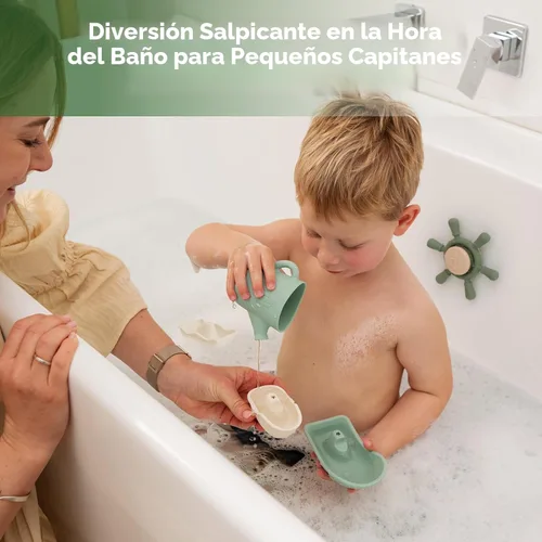 Miniatura 2 de Haakaa Juego de Juguetes de Baño Náuticos de Silicona para Bebés, Juguetes de Bañera de Silicona de Grado Alimentario para Niños Pequeños, Barcos
