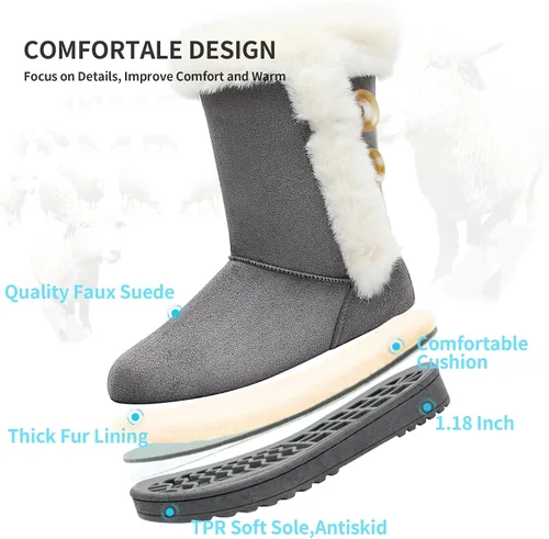 Miniatura 3 de Obtaom Botas de nieve de invierno para mujer, botas cortas de media pantorrilla, botas de moda de resina con botón de resina sintética para mujer