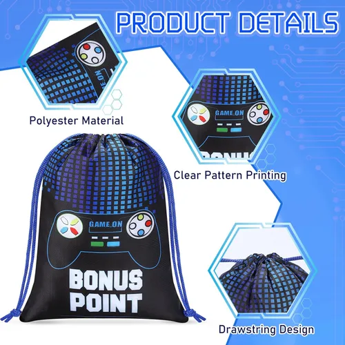 Miniatura 3 de Faccito 16 bolsas de recuerdos de fiesta de videojuegos de 7 x 9.8 pulgadas, bolsas con cordón para fiestas de juegos, temática de juegos a granel