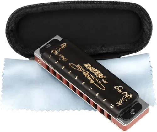 Miniatura 10 de Armónica Cromática de Grado Profesional 10 Agujeros 40 Tonos Clave de Do Acero Inoxidable Uso Pesado con Estuche y Paño de Limpieza para Jugador