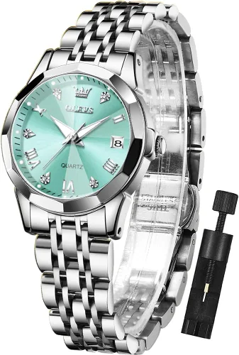 Miniatura 15 de OLEVS - Reloj de mujer de moda, reloj de vestir con diamantes, para mujer, analógico, de cuarzo, acero inoxidable, impermeable, luminoso, con fecha