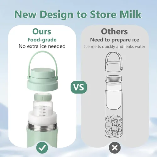 Miniatura 5 de MYPIN Enfriador portátil de leche materna de 22 onzas para exteriores, tubos de enfriamiento de 360° durante 24 horas con 2 biberones de bebé