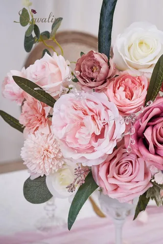 Miniatura 9 de Serwalin - Flores artificiales de color rosa primaverales, rosas de seda, flores falsas para bricolaje, ramos de novia, ramos de boda, flores para A