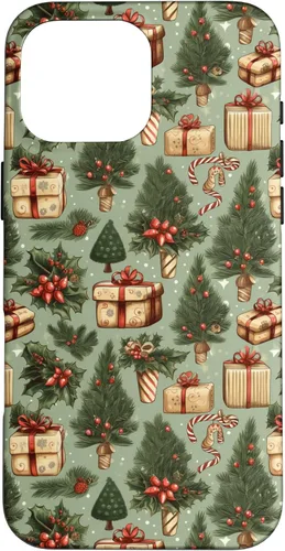 Miniatura 19 de Vintage Christmas Theme Holiday Trees, Presents, Teal, Bows Case for iPhone 17