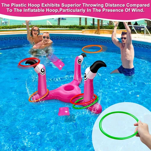 Miniatura 6 de Juego de juguetes inflables de flamenco 2 en 1 para lanzar y lanzar anillos. Juego de juguetes inflables de flamenco para piscina y cornhole