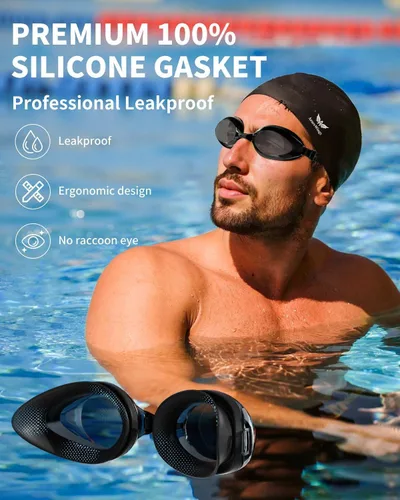 Miniatura 6 de Gafas de natación para mujeres y hombres, kit de adultos, antivaho UV, sin fugas, gafas de natación mejoradas HD para hombres y mujeres negro-humo +