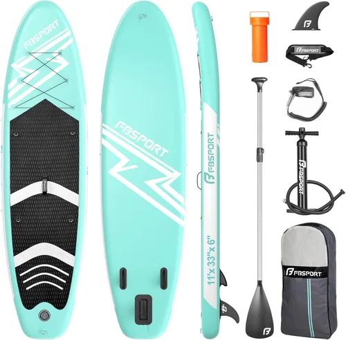 FBSPORT Tabla de remo de pie prémium de 11 pies, tabla de yoga con accesorios de SUP y bolsa de transporte, amplia posición, control de surf, Verde