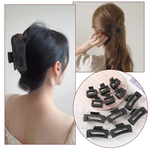 Miniatura 4 de Juego de accesorios rectangulares para el cabello para mujeres y niñas, 6 clips grandes para cabello grueso, 6 clips pequeños para cabello fino Negro