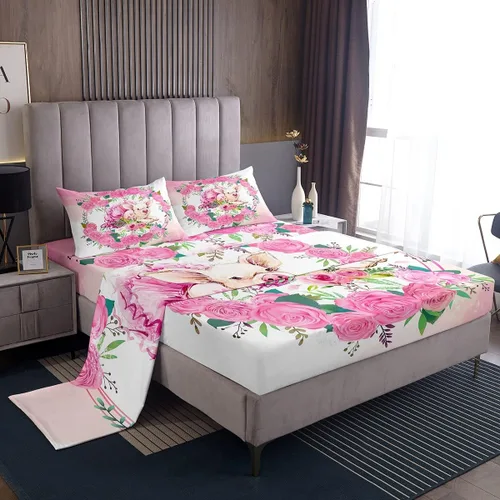 Miniatura 16 de Erosebridal Juego de sábanas de tamaño individual con diseño de gatos y gatos, con temática de animales, con flores coloridas, juego de sábanas