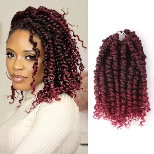 Miniatura 24 de Cabello Passion Twist – 8 pulgadas Passion Twist Crochet Hair para mujer, 8 paquetes de cabello rizado pretrenzado Passion Twists extensiones de 1b