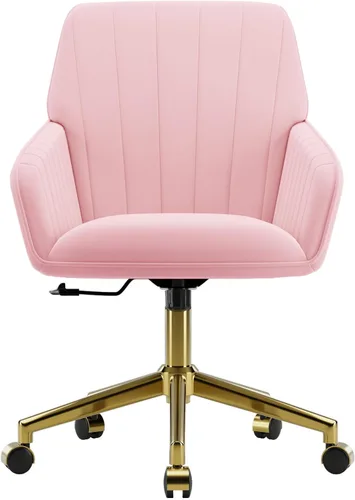 Miniatura 10 de YITAI Silla de escritorio giratoria de terciopelo de 360°, moderno sillón de oficina en casa con base dorada y ruedas para tocador, cómoda silla