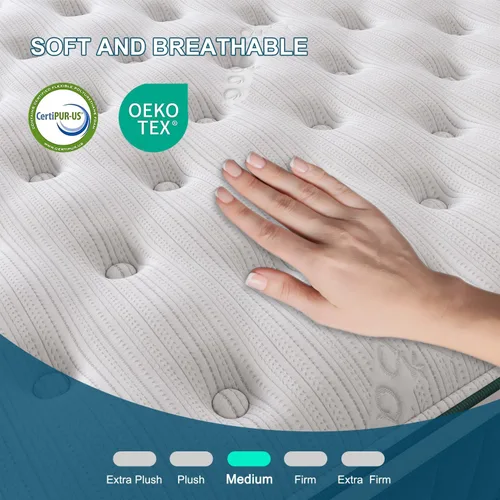 Miniatura 3 de Colchón híbrido tamaño individual, de 14 pulgadas en una caja, con espuma viscoelástica de gel, resortes interiores individuales, parte superior