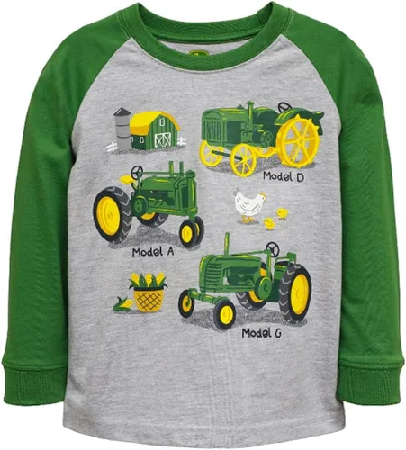 John Deere Camiseta de tractores vintage de manga larga gris verde tallas 2T 3T 4T