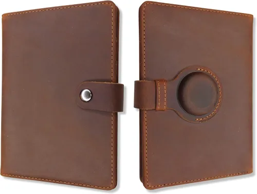 Soporte para pasaporte AirTag de cuero genuino y cartera para hombres y mujeres, bloqueo RFID para viajes seguros y organizador de documentación,
