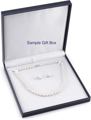 Miniatura 4 de The Pearl Source Juego de collar y aretes redondos de oro de 14 quilates de 9 a 0.394in, calidad AAAA, color blanco cultivado en agua dulce en 17
