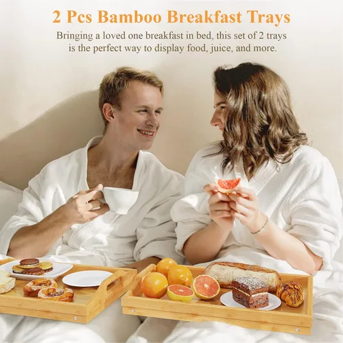Miniatura 5 de Easoger - Juego de 2 bandejas para desayunar en la cama para comer, bandeja de mesa de cama de 16.92 x 12.6 pulgadas con patas y asas plegables