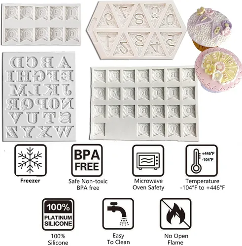 Miniatura 3 de Moldes de letras para chocolate, paquete de 4 moldes de silicona con letras del alfabeto para baby shower, decoración de pasteles, cumpleaños, Molde