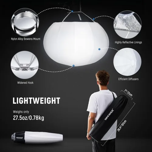 Miniatura 6 de NEEWER Softbox de linterna de 20"/50cm, Difusor de luz de liberación rápida de 360° con montaje Bowens de aleación de nylon ligera para luces