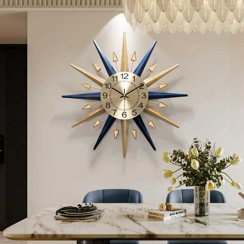 Reloj de pared grande con diseño de estrella, reloj de pared decorativo de mediados de siglo, reloj moderno y silencioso, funciona con pilas, para