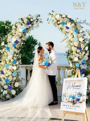 Miniatura 6 de N&T NIETING Rosas Azules Flores Artificiales, 50pcs Flores Falsas Rosa Perfectas para Manualidades Boda Dama de Honor Ramos Nupciales Centros